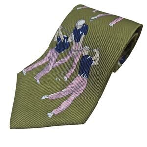 RARE Vintage Nautica TIE 100% Silk Hand Printed Italy Golfer USA Hand Finished